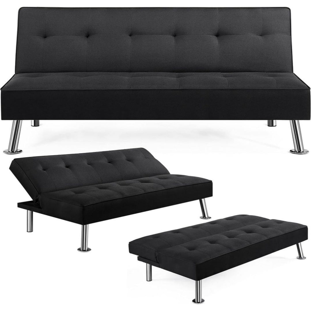 Canape Lit Convertible: Structure en bois robuste Revetement en tissu polyester resistant