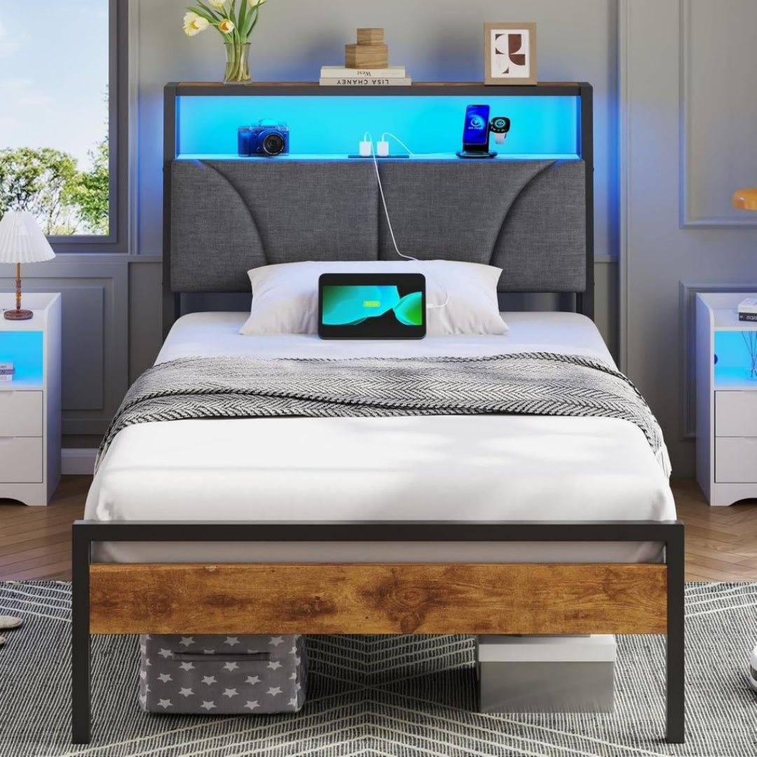 Lit en Metal de Couleur Gris